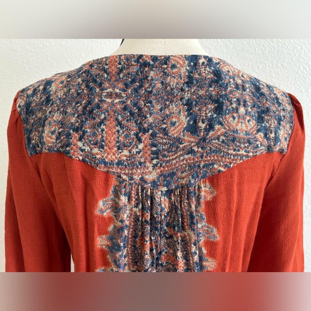 FREE PEOPLE SZ M Slubbed Crinkle Wildest Tunic Persimmon FRONT CRISS CROSS TIE - Picture 10 of 12